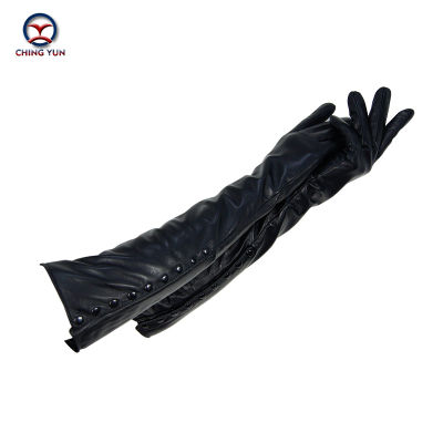 2021Winter Warm Long Sleeved Gloves Womens Arm Sleeves Genuine Leather Sheepskin Cashmere Lady Mittens Many Riveted Buttons Gloves