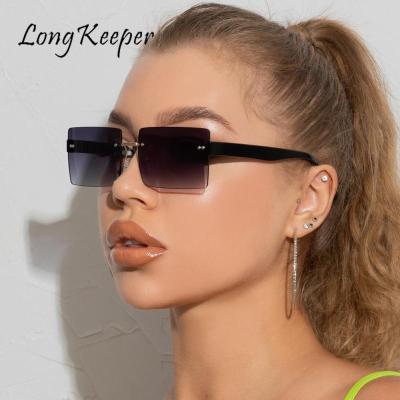Rimless Rectangle Women Sunglasses 2021 Luxury Brand Brown Lens Sun Glasses Fashion Square Shades Gradient Eyewear Lentes De Sol
