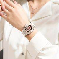 NianMiao RUERISED Womens Automatic Mechanical Watch Luxury Rhinestone Tonneau Pointer WR Silicone Wrist Watch MR85007L-2