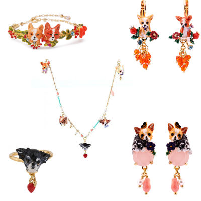 Chihuahua Series Enamel Glaze Cute Pet Puppy Dog Earrings Necklace Bracelet Ring Set Jewelry For Woman Trend