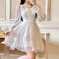 French Sweet Fairy Lolita Dress Women Long Sleeve Lace Y2k Mini Dress Vintage Kawaii Clothes Dress Korean 2021 Autumn