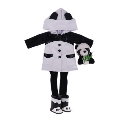 6pcs Panda Suit=Clothes+Pants+ShoesBoots+Panda Doll+Umbrella+Suitcase Fit 18Inch American 43CM Reborn Baby Generation Girl Toys