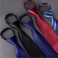 GUSLESON New Fashion 8cm Silk Solid Stripe Lazy Zipper Tie Neck Tie for Gentleman Wedding Party Cravats Accessories Elastic Tie