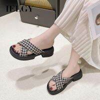 ✔◘▦ IELGY slippers womens all-match cross houndstooth korean style fashion casual flip flops