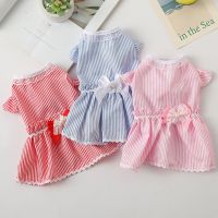 ZZOOI Summer Thin Cat Striped Dress Lace Pet Skirt Cute Bow Knot Pet Dress Pet Wedding Dress Dog Clothes