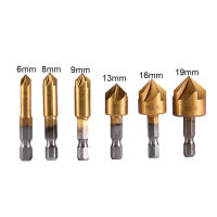 6ชิ้น5ดอกเจาะซิงค์เคาน์เตอร์บิต1/4 ตัวด้าม Hss หกเหลี่ยม90องศาเครื่องตัดมุมไม้6-19มม. เครื่องมือสำหรับงานไม้