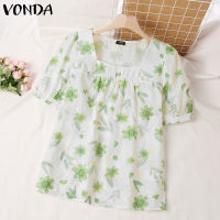 เสื้อดอกไม้เวทมนต์เรียบง่ายลำลองของผู้หญิง VONDA เสื้ออเนกประสงค์แขนพัฟคอสี่เหลี่ยม (ลำลองเกาหลี) #2