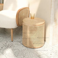 Spot parcel post Can Store Corner Table ins Solid Wood Rattan Cylindrical Side Table Nordic round Storage Small Coffee Table Japanese Living Room B &amp; B