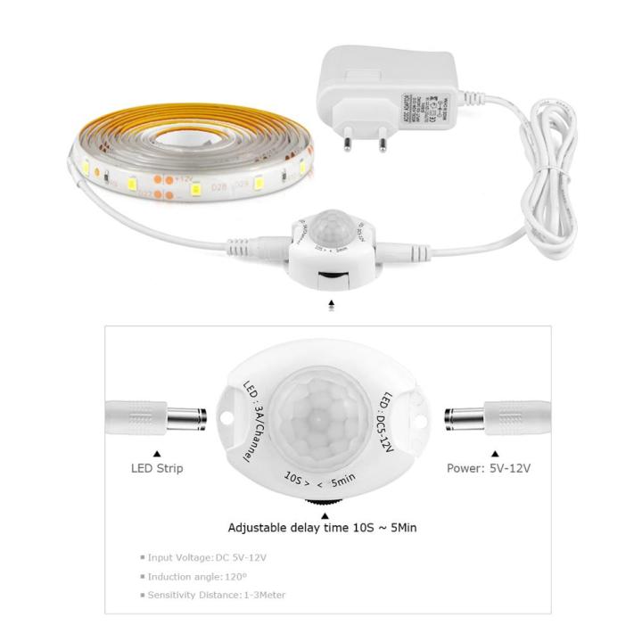 12v-led-light-tape-night-sensor-1m-2m-3m-4m-5m-motion-sensor-led-strip-ห้องนอนตู้เสื้อผ้าบันไดตู้เสื้อผ้าโคมไฟ110v-220v-แหล่งจ่ายไฟ