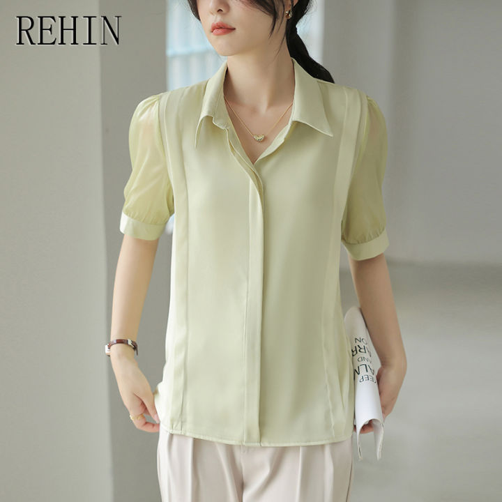 rehin-เสื้อเชิ๊ตผู้หญิงแขนสั้น-เสื้อเชิ๊ตผู้หญิงแขนสั้นอินเทรนด์ใหม่ทันสมัย2023เสื้อผู้หญิงมืออาชีพที่สง่างามอเนกประสงค์