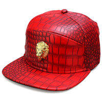 Hip Hop Rap 5 Panel Metal Gold Lion Head Logo PU Leather Baseball Cap Casual Unisex Belt Buckle Snapback Hats Men Black Red 2021