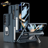 HOT”KISSCASE เคสศัพท์บานพับแม่เหล็กสำหรับ Samsung Galaxy Z Fold 4 5G พร้อมเลนส์สไลด์ฟิล์มกันรอยกันกระแทกตัวยึดนิ้วที่ใส่ปากกามีช่องใส่ปากกากันกระแทกด้านหลังเคส Galaxy Z พับ4