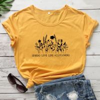 Spread Love Like Wildflowers T-Shirt Vintage Women Boho Kindness Tops Tees Aesthetic Christian Inspirational Tshirt Premium