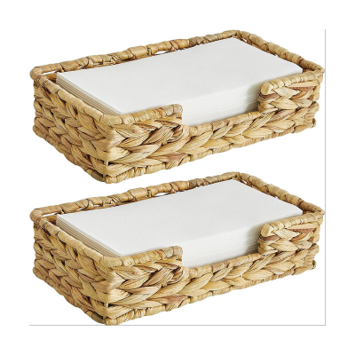 2PCS Bathroom Disposable Guest Towel Holder Long Seagrass Woven Rattan Wicker Table Hand Guest Towel Basket Tray