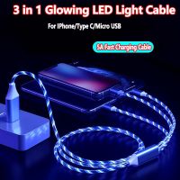 3 in 1 Glowing LED Light Cable Mobile Phone Charging Cables Micro USB Type C Charger For Samsung Xiaomi iPhone Charge Wire Cord