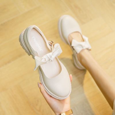[COD] Thick heel gentle shoes womens new spring and summer all-match shallow mouth single fairy leather