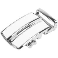 Mens Solid Buckle Automatic Ratchet Leather Belt Buckle In the middle with an edge-Silver