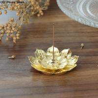 Gold Incense Burner Stick Holder Buddhism Lotus Line Incense Plate Base Temples Stand For Incense Incense Holder Incienso