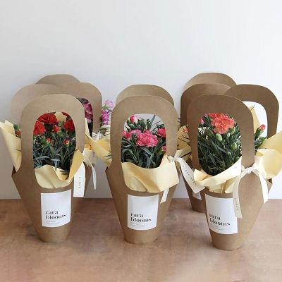 Handle Kraft Paper Flower Bag Flowers Wrapping Gift Flower Packaging Boxes for Home Wedding Party Bouquet Handbag Decoration Gift Wrapping  Bags