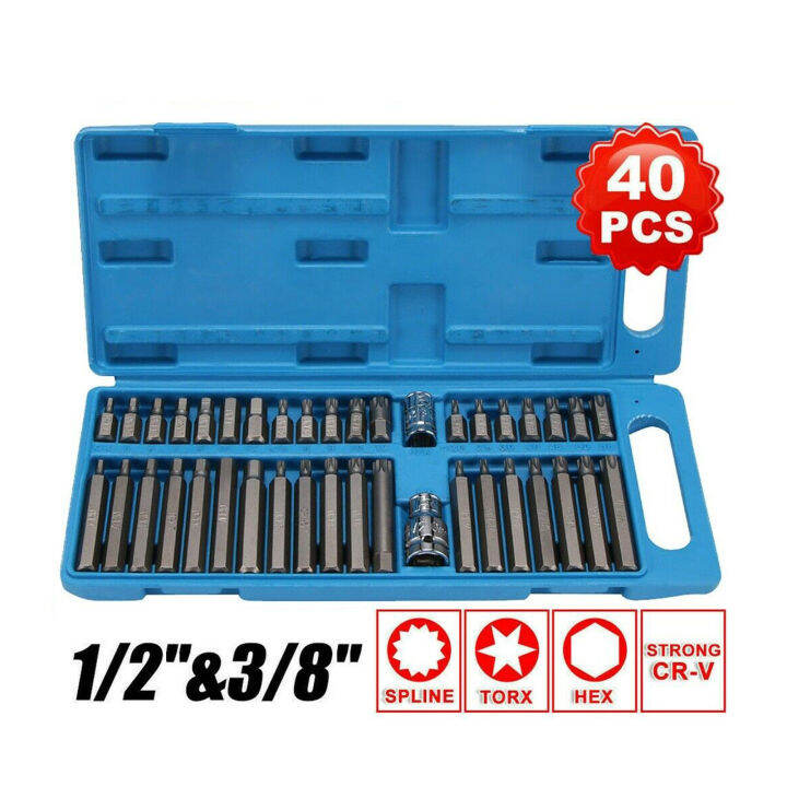 keykits 40 in 1 Spline& Hex& Torx Star Bit Socket Set 3/8 1/2''Diameter Long Short Reach Allen