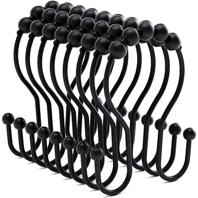 12 Pcs Shower Curtain Hooks, Shower Curtain Rings Rust Proof Balanced Glide Double Shower Curtain Hooks