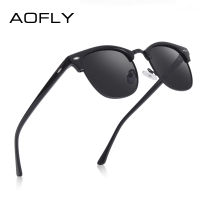 AOFLY Brand Designer Polarized Sunglasses Men Vintage Half Metal Frame Mirror Sun Glasses For Women Male zonnebril heren UV400