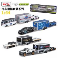 Maisto 1:64 Design Team Haulers Volkswagen Van Samba Car Trailer Volkswagen Beetle Car model collection gift Toy boy