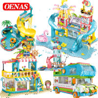 2021City Girls Water Park Beach Camping Van Vehicle Cabin Slideway Villa House Model Building Blocks Friends Kits Toys Children Gift