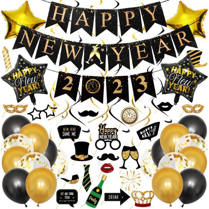 2023 Happy New Year Balloon Banner Photo Props Set Cheer 2023 Five ...