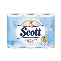 SCOTT CLEAN CARE Baby Powder Tissue 3 Ply 6 Rolls - สก๊อตต์ คลีนแคร์ กระดาษชำระ กลิ่นแป้งเด็ก หนา 3 ชั้น ขนาด 6 ม้วน แห้งสบายผิว สัมผัสเนียนนุ่ม ซึมซับดีเยี่ยม