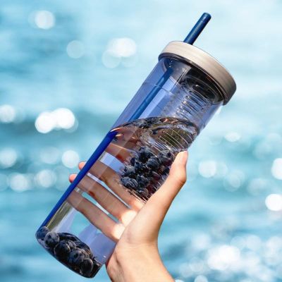 700ml Dry Wet Separation Fruit Cup Lemon Filter Water Bottle Plastic Cup With Straw Outdoor Sports Tumblers Students Fitness
