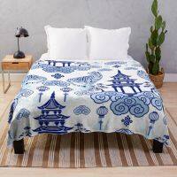 New Style Throw Blanket Blue Chinoiserie Throw Blanket Soft Warm Microfiber Blanket Flannel Blanket for Bedroom Sofa Couch King Queen Size