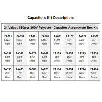 660ชิ้นล็อต24Value Capacitor KIT 100V 2A221J 2A474J โพลีเอสเตอร์ฟิล์ม Capacitor ASSORTED Kit 0.47nF 0.68nF 2.2nF Capacitors