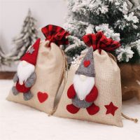 New Year 2023 Gifts Christmas Sacks Linen Santa Sack Stocking Drawstring Christmas Bags Christmas Decorations for Home Navidad Socks Tights