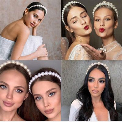 Simulation Pearl Hairbands Women Hair Accessories Korean Handmade Bow Flower Hoops Headband Wedding Jewelry 2021 New