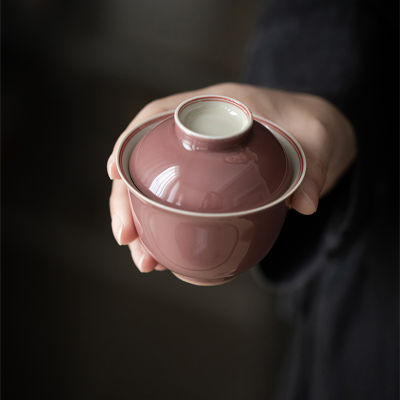 Cowpea สีแดงเซรามิค Gaiwan สำหรับชา Tureen Teaware ถ้วยชาจีนชาม Vintage Chawan ชา Ceramony ชุด