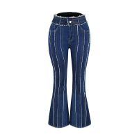 2023 Stretch Jeans Womens Vintage Fashion High Waist Flare Jeans Women Slim Spliced Bell Bottom Streetwear Wash Denim Trousers