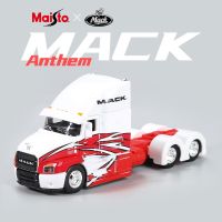 รถเทรลเลอร์รถบรรทุกโลหะผสมสีขาวสีแดง1:64 MACK โมเดลรถยนต์ Diecasts กล่องโลหะใส่ของวิศวกรรมขนส่งยานพาหนะของขวัญเด็กรถหล่อตาย