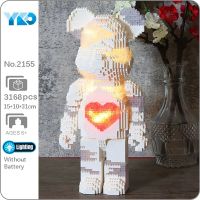 YKO 2155 Cartoon White Heart Bear Stand Doll LED Light 3D Model DIY Mini Diamond Blocks Bricks Building Toy for Children no Box