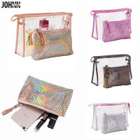 JOHNN Fashion cosmetics กระเป๋าเครื่องสำอาง PVC สำหรับผู้หญิงสองชิ้นถุงเก็บกระเป๋าเดินทางกันน้ำ