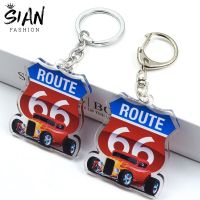 【DT】Classic US Route 66 Acrylic Keychains Holder Old-fashion Signs US Route 66 Double Sided Keyring Key Chains Handmade Jewelry Gift hot