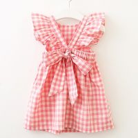 New Summer Plaid Baby Girl Clothes Ruffles Backless Children Dress Leisure Flying sleeve Lovely Baby Dress Kids Clothes  by Hs2023