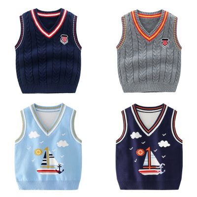 British Style Boys Sweater Vest Cotton V-neck Toddler Knitwear Pullover Childrens Clothing