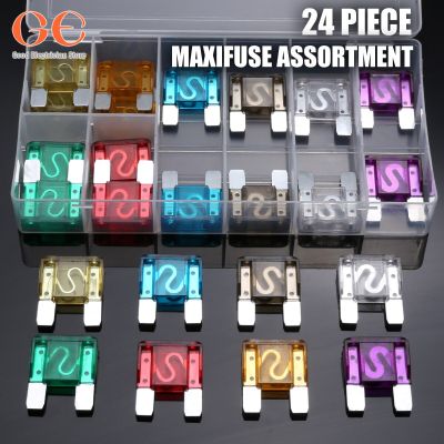 24pcs 8 Kinds Car Truck RV Electrical Fuse Kit Big Maxi Blade Fuse Assortment Set 20A-100A for Auto Car Suv Home  fuse holder Fuses Accessories