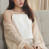 wuffle studio : Chiffon Cardigan คาร์ดิแกนถัก ทรง oversized สี mellow peach