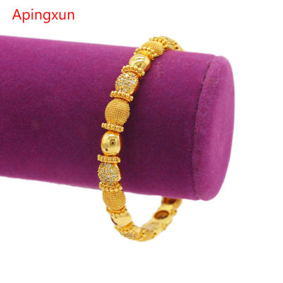 Apingxun Big Size Can Open Luxury Bangle Dubai African Arab Women Grils Bangle French Lady Gold Color Cuff Barcelet Sister Gifts