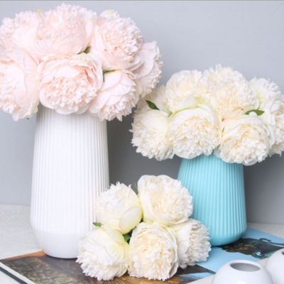[AYIQ Flower Shop] 5ชิ้นบิ๊ก P Eony ประดิษฐ์ผ้าไหมดอกไม้ช่อดอกไม้งานแต่งงานตกแต่งสีขาว P Eony หน้าแรกแสดงปลอมดอกไม้แพ็คหัวใจ P Eony สีชมพูกุหลาบ