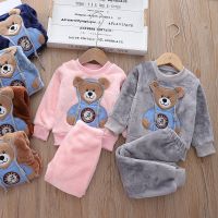 ZZOOI Autumn Winter Baby Boys Girls Thicken Pajamas Set Flannel Fleece Toddler Clothes Child Warm Catoon Sleepwear Kids Home Suit 0-6Y