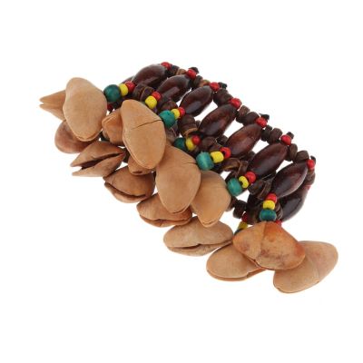 ；‘【； N Drum Nutshell Handbell Colorful Hand Chain Bracelet Natural Nut Shell Percussion Musical Instrument Children Toys