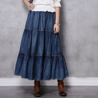 Johnature Spring Summer Solid Color Retro Patchwork All-match Denim Skirt 2021 New Simple Comfortable Women Fashion Half Skirt